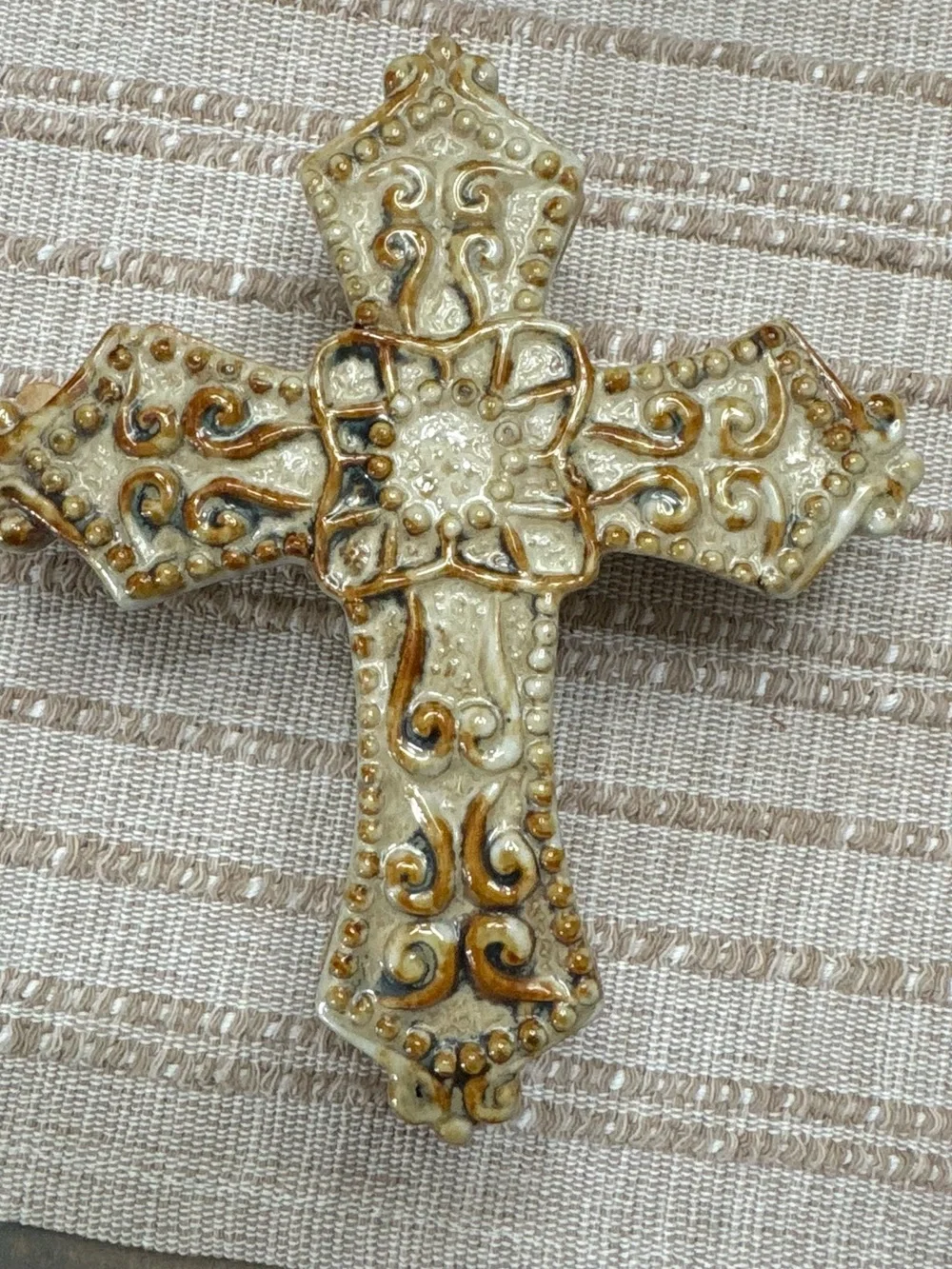 Holiday Market Blue Ceramic Cross Trinket Jewelry Box 6”